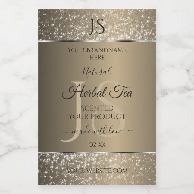Platinbeige mit Glitzer Initial Product Label Lebensmitteletikett (Einzelnes Label)