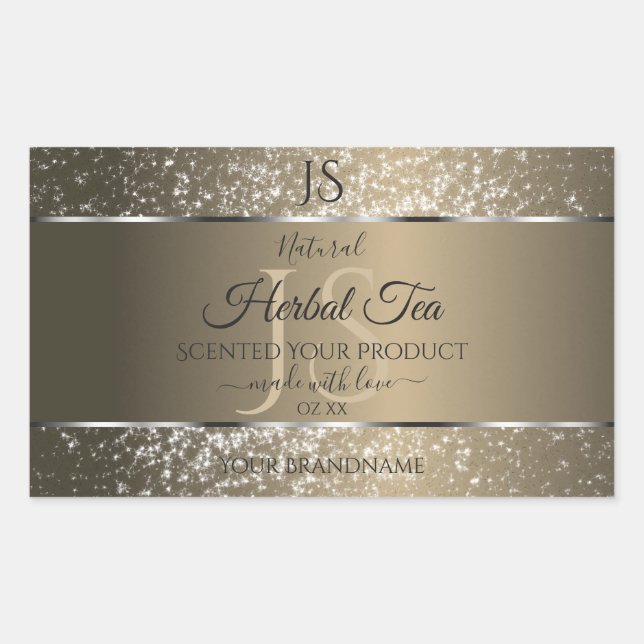 Platinbeige mit Glitzer Initial Product Label Rechteckiger Aufkleber (Vorderseite)