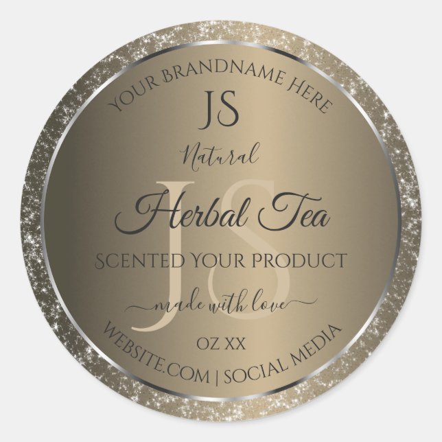Platinbeige mit Glitzer Initial Product Label Runder Aufkleber (Vorderseite)