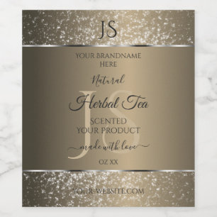 Platinbeige mit Glitzer Initial Product Label Weinetikett
