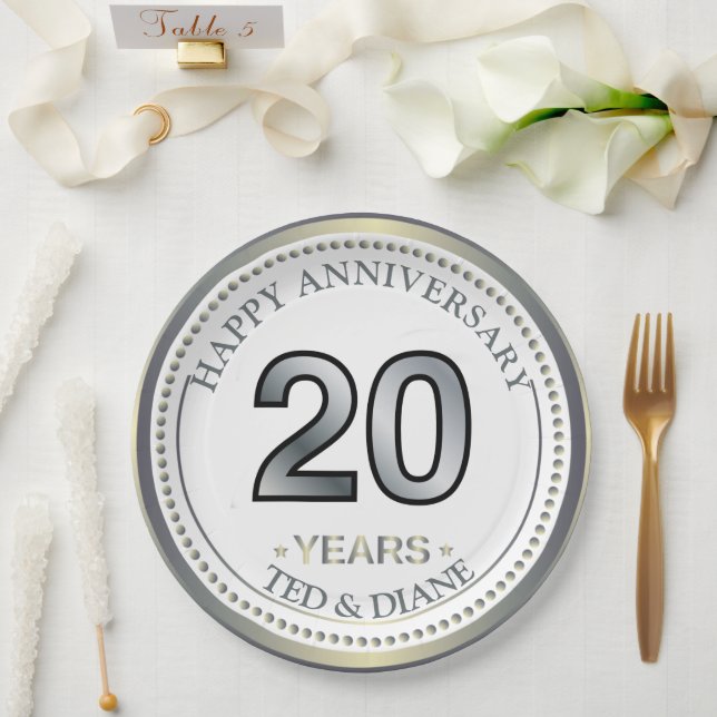 Platinum 20-Jährige Papierplatte Pappteller (Hochzeit)