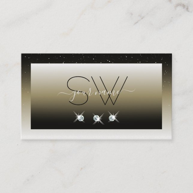 Platinum Beige Gradient Sparkent Diamonds Monogram Visitenkarte (Vorderseite)
