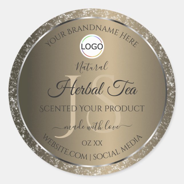 Platinum Beige Logo Initial Glitzer Product Label Runder Aufkleber (Vorderseite)