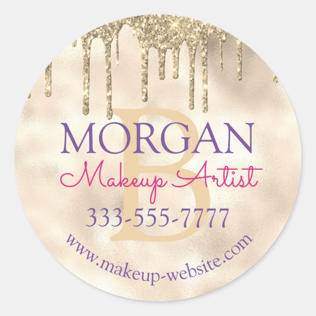 Platinum Gold Glitzer DIY Name Monogram Beruf Runder Aufkleber (Vorderseite)