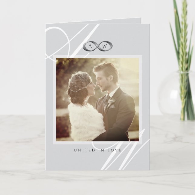 Platinum Infinity Symbol Monogram Foto Wedding Dankeskarte (Vorderseite)