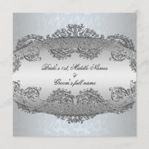 Platinum Silber Damask Rahmen Hochzeitseinladungen Einladung