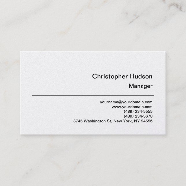 Platinum Simple Schlicht Manager Business Card Visitenkarte (Vorderseite)