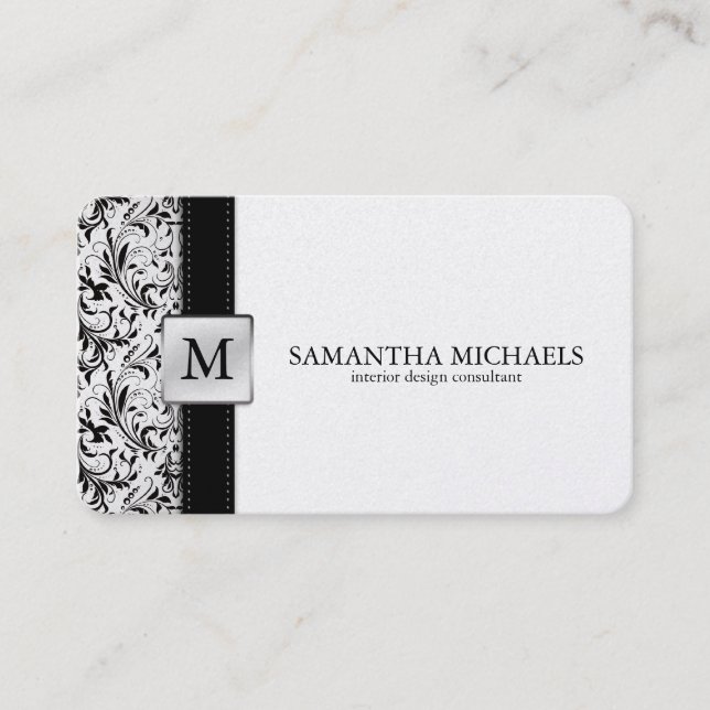 Platnium Damast-Monogramm-Innenarchitektur Visitenkarte (Vorderseite)