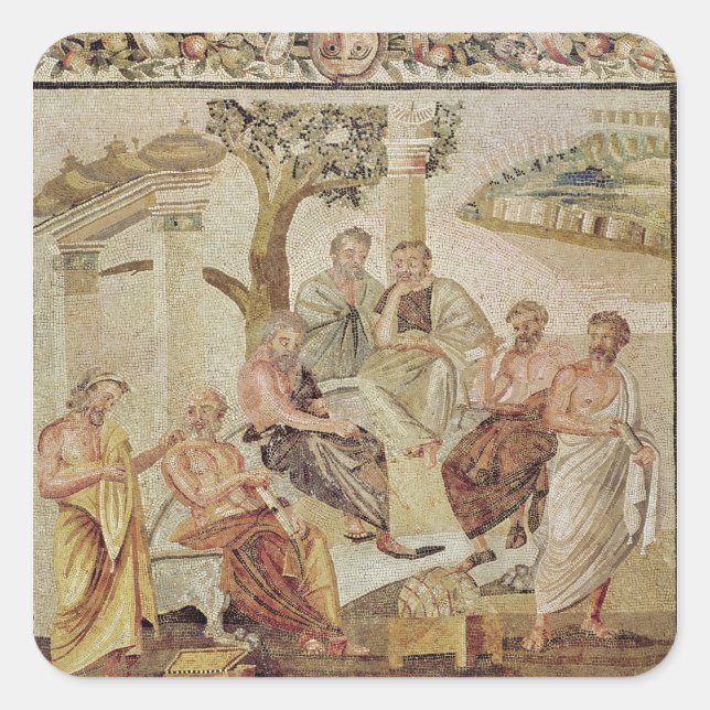 Plato Converting mit seinen Schülern Quadratischer Aufkleber (Vorderseite)