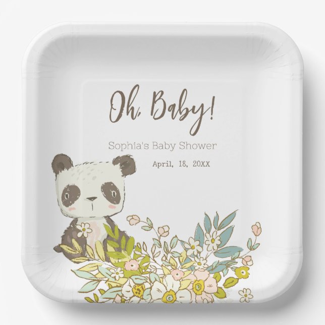 Plato cuadrado Baby Shower Panda Pappteller (Vorderseite)
