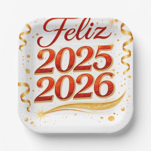 Plato de Papel con Diseño “Feliz 2025–2026” | Deco Pappteller (Vorderseite)