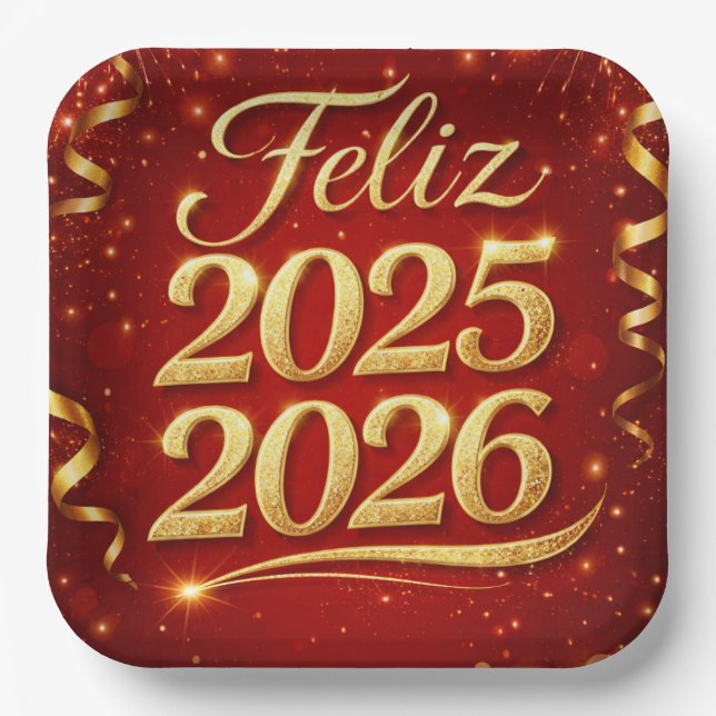 Plato de Papel con Diseño “Feliz 2025–2026” | Deco Pappteller (Vorderseite)