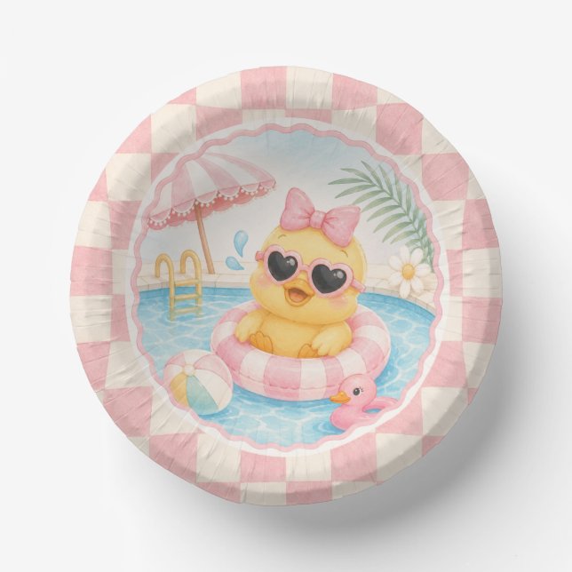 Platsch Plansch Rosa Enten Poolparty Papier Teller (Vorderseite)