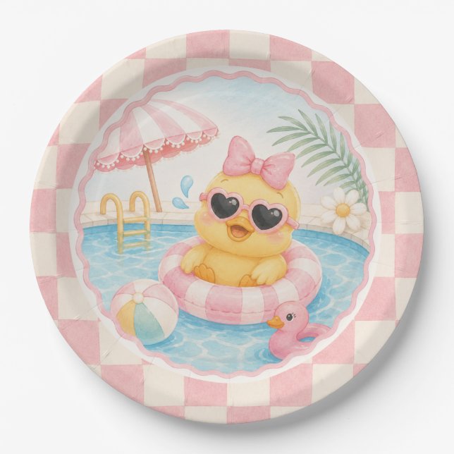 Platsch Plansch Rosa Enten Poolparty Papier Teller (Vorderseite)