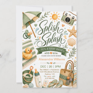 Platsch Plansch Salbei Grüne Strand Baby Shower Einladung