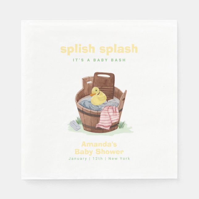 Platsch, Spritz Wäschezuber Gummiente Baby Shower  Serviette (Vorderseite)