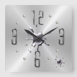platsche Silberwandtschaft Quadratische Wanduhr