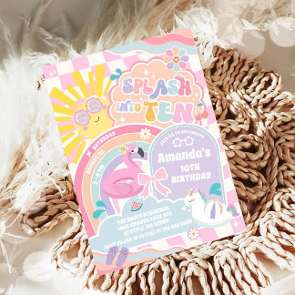 Platschen Sie in die Retro Groovy Daisy zum 10. Ge Einladung