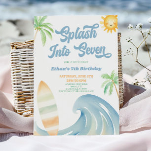 Platschen Sie in Seven Beach Surf 7. Geburtstagsfe Einladung