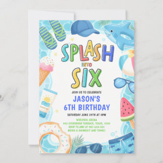 Platscher in die Six Pool Party 6. Geburtstag Einladung