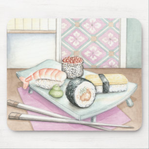 Platte der sortierten Sushi mit Essstäbchen Mousepad