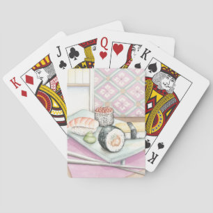 Platte der sortierten Sushi mit Essstäbchen Spielkarten