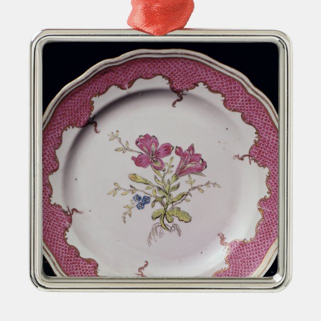 Platte mit botanischem Entwurf Silbernes Ornament (Vorne)