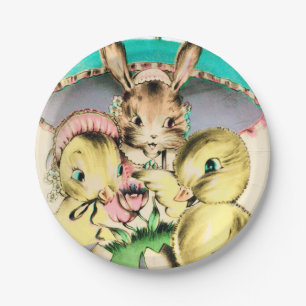 Platte Retro Vintage Osterhase und des Küken-Part Pappteller