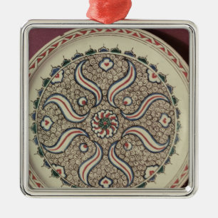 Platte verziert mit einem Flammenmuster Silbernes Ornament