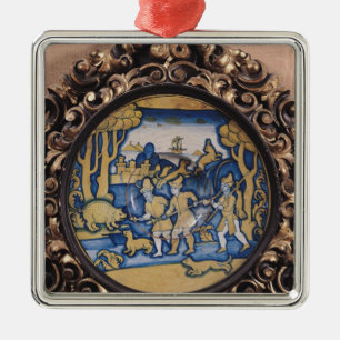 Platte verziert mit einer Jagdszene Silbernes Ornament