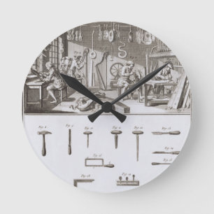 Platte XVIII: Die Instrumentenbauwerkstatt und t Runde Wanduhr