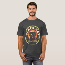 Platten der schwarzen Katze Fett Etikett T-Shirt -