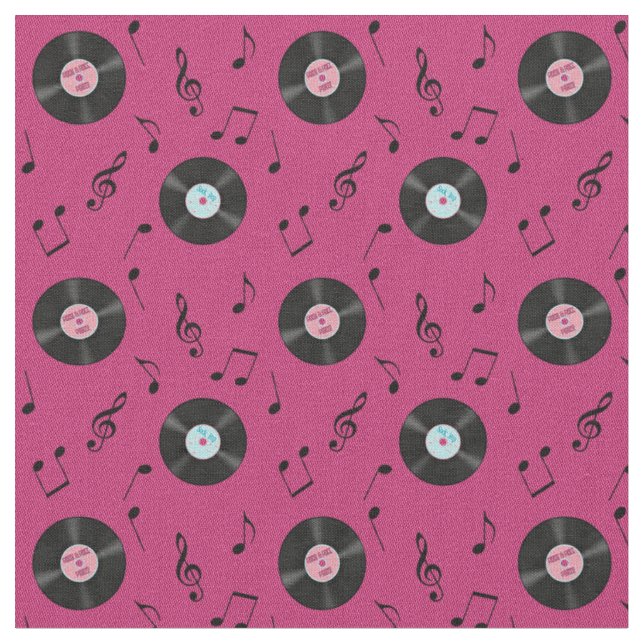 Plattenen-Musik-Gewebe KRW rosa Retro Stoff (Nahaufnahme)