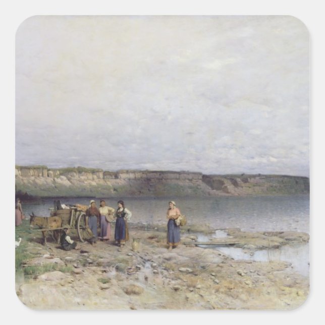 Plattensee mit der Küste von Akarattya, 1885 Quadratischer Aufkleber (Vorderseite)