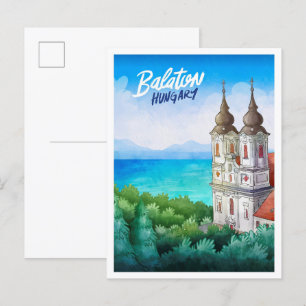 Plattensee Ungarn Art Watercolor Reisen Postkarte