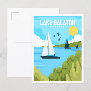Plattensee Ungarn Vintage Travel Illustration Postkarte