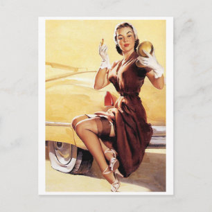 Platter Reifen Pin Up Postkarte