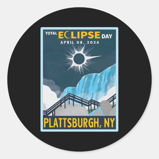 Plattsburgh New York Total Solar Eclipse 2024 Runder Aufkleber (Vorderseite)