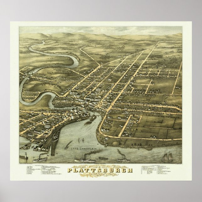 Plattsburgh NY, 1877: Old Print Poster (Vorne)