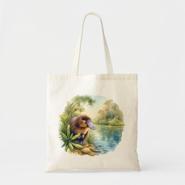 Platypus at the River REF75 - Watercolor Tragetasche (Vorne)