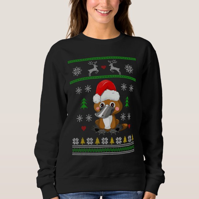 Platypus Christmas Ugly Sweater Weihnachtsmannmütz Sweatshirt (Vorderseite)