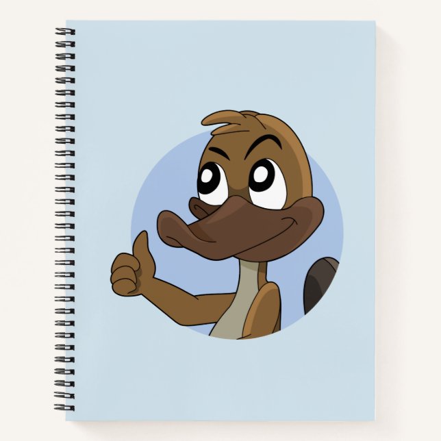 Platypus mit Daumen auf Cartoon Notizbuch (Vorderseite)