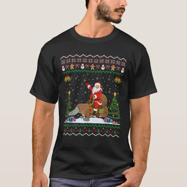 Platypus Ugly Xmas Geschenk Santa Riding Platypus  T-Shirt (Vorderseite)