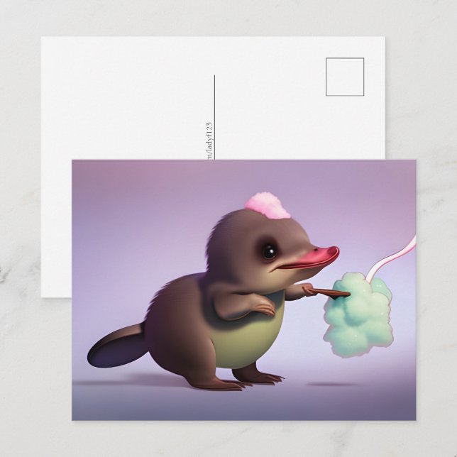 Platypus und Baumwollbonbons, Postkreuzung Postkarte (Vorne/Hinten)
