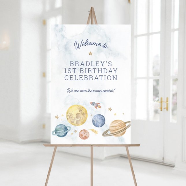 Platz 1 Geburtstag Poster Begrüßungszeichen (Planet / Space Themed Party Welcome Sign)