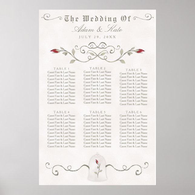 PLATZ 31 - 60 | Elegante Rote Rose Hochzeit Poster (Vorne)