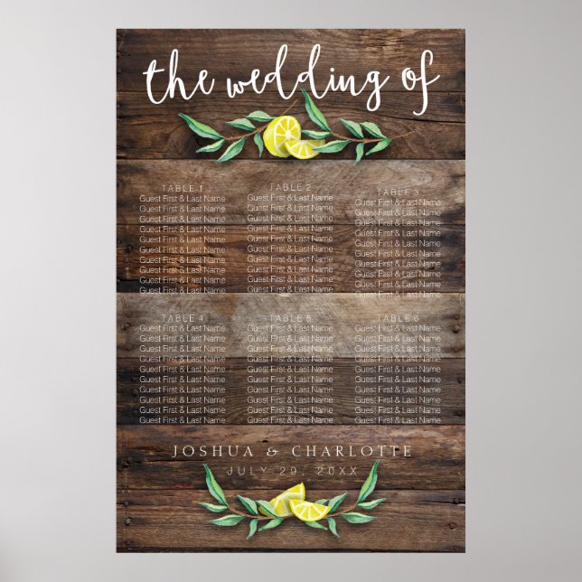 PLATZ 31 - 60 | Rustic Wood Lemon Wedding Poster (Vorne)