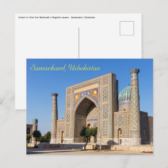 Platz bei Sonnenuntergang - Samarkand, Usbekistan Postkarte (Vorne/Hinten)