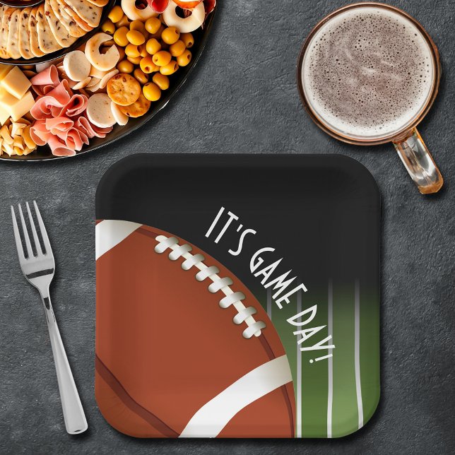 Platz des Fußballspiels Pappteller (Football field Game day square paper plates)
