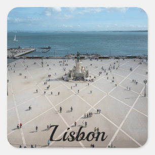 Platz des Handels von oben in Lissabon, Portugal Quadratischer Aufkleber